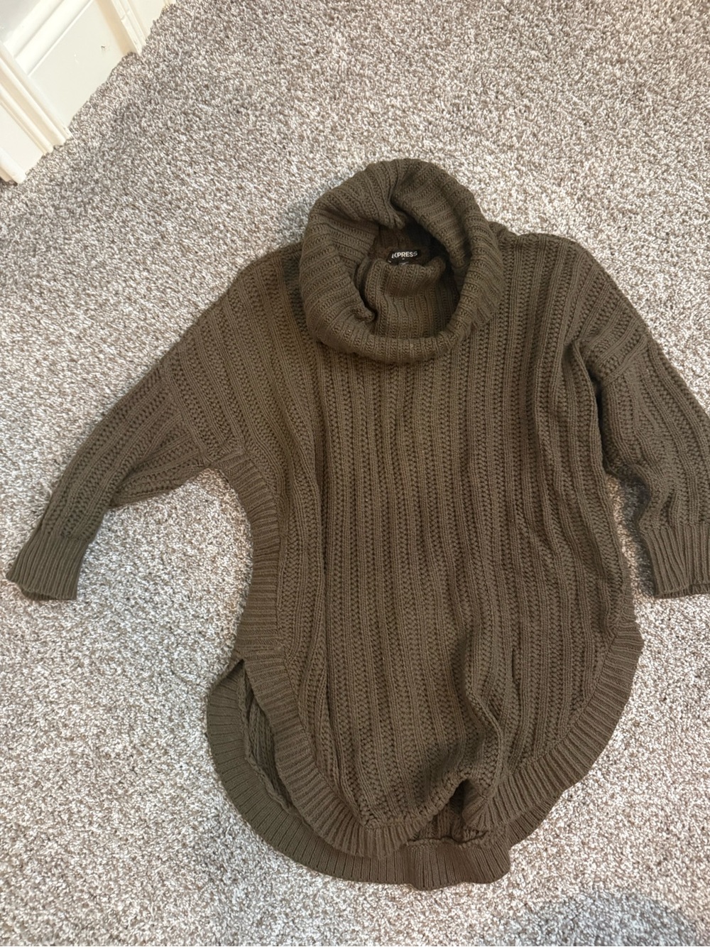 Express Brown Cable Knit Cowl Neck Sweater